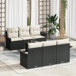Rantry 7-teiliges Garten Sofa Set mit Kissen Schwarz Poly Rattan Gartenlounge Model3353916