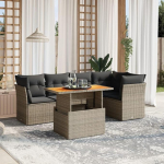 Set Schlafsofa, 5-teiliges Gartensofa-Set mit grauen Kissen aus Polyrattan, Set f&uuml;r Schlafsofa, Wohnzimmer, Gartensofa, modernes Sofaset f&uuml;r den Au&szlig;enbereich, Outdoor-M&ouml;bel