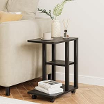 Masupu C-f&ouml;rmiger Sofa-Beistelltisch, kleiner Beistelltisch mit Ablage, Nachttisch mit Rollen, TV-Tablett aus Holz f&uuml;r Couch, Wohnzimmer, Schlafzimmer, Badezimmer, einfache Montage, Schwarz