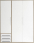 Stella Trading LYSS garderoobikapp valge sahtlitega - mitmek&uuml;lgne magamistoakapp 3 uksega, valge, tammepuidust San Remo replica - 155 x 194 x 58 cm (B x K x S)