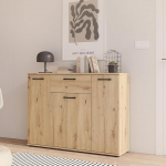 Forte NIKO Sideboard 110, Skandi sahtlikapp, 3 ust, 1 sahtli, puitkomposiit, elutuba, magamistuba, k&auml;sit&ouml;&ouml;nduslik tammepuidust dekoor, 109,6 cm lai x 81,7 cm k&otilde;rge x 29,1 cm s&uuml;gavus.