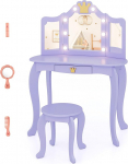 LIFEZEAL Laste riietuslaua komplekt, riietuslaud t&uuml;drukutele, t&uuml;drukute riietuslaud LED-valgusega, laua ja tooli komplekt koos kokkupandava peegliga (lilla)
