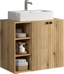 trendteam smart living - PureBliss - Vannituurlaud - Evoke Tamm - Groove Look - 3 avatud kambrit + 1 riiul + 60 cm t&ouml;&ouml;pinnaga valamu - (B x K x S) 90 x 91 x 53 cm - Metallist k&auml;epidemed.