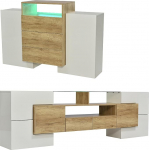 Azkoeesy Stiilne elutoa m&ouml;&ouml;blikomplekt 2 TV kapp ja kapp k&otilde;rge l&auml;ikega valge naturaalse LED valgustusega