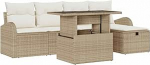 Rantry 6-teiliges Garten Sofa Set mit Kissen Beiges Poly Rattan Gartenlounge Model3359748