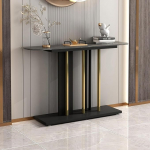 Kaasaegne, luksuslik konsoollaud paagutatud kivi ja metallraamiga sissep&auml;&auml;su kaunistamiseks, kriimustuste ja mustuse t&otilde;rjumiseks, k&uuml;ljelaud, kitsas, koridorilaud (must, 80 x 30 x 80 cm/31 x 12 x 31 x 31)