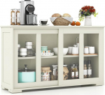 COSTWAY Sideboard, k&ouml;&ouml;gikapp l&uuml;kandklaasist ustega ja reguleeritava riiuliga, buffetkapp hoiukapp k&ouml;&ouml;ki, s&ouml;&ouml;gituppa, elutuppa, 107 x 33 x 64 cm, puit (kreemvalge)