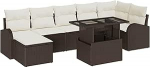 8-teiliges Garten Sofa Set mit Kissen Braun Poly Rattan, 2-Sitzer Garten Sofa mit Stauraum & Kissen Braun Poly Rattan Gartenlounge Model3357421