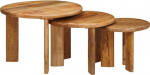 Kaloriko Nesting-Couchtische 3-teilig, Braun, Massivholz Mango, Rund, Platzsparendes Design f&uuml;r Wohnzimmer, &Oslash; 54/44/34 cm