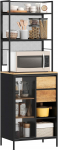 HOMCOM k&ouml;&ouml;gibuffee, mikrolaineahju kapp, l&uuml;kanduksed, sahtlid ja avatud riiulid, t&ouml;&ouml;stuslik hoium&ouml;&ouml;bel, 60 x 40 x 180 cm, naturaalsest ja mustast puidust