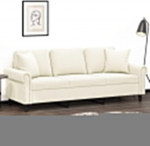 3-kohaline diivan dekoratiivsete pehmendustega diivan Diivan Lounge diivan Polsterdatud diivan Relax diivan K&uuml;lalisdiivan Kahekohaline diivan elutuppa magamistuppa k&uuml;lalistetuppa Cream 180 cm Velvet