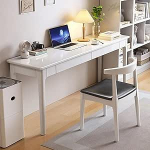 Mid-Century Moderner Schreibtisch aus Massivholz mit Schubladen, 78,9 cm, Wei&szlig;, Computer-B&uuml;roschreibtisch, stilvoller Arbeitsplatz f&uuml;r Zuhause, Studium und Make-up