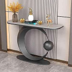 Moderner Konsolentisch f&uuml;r den Eingangsbereich, schmaler Sofatisch mit rundem Metallfu&szlig;, stilvoller Flurtisch f&uuml;r die Inneneinrichtung (Grau, 150 cm)