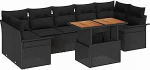 8-teiliges Garten Sofa Set mit Kissen Schwarz Poly Rattan, 2-Sitzer Garten Sofa mit Stauraum & Kissen Schwarz Poly Rattan Gartenlounge Model3358039