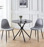 Hallowood Furniture Cullompton Dining Table and Chair Set 2, Wood Effect Table Top, Round Table, Small Kitchen Table and Grey Fabric Chairs with Black Metal Legs, Dining Sets