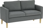 HOMCOM 2-kohaline kaasaegne kangast diivan k&auml;etugedega ja 2 eemaldatava padjaga, 2-kohaline diivan hoiuruumiga ja puidust jalgadega elutuppa, salongi, koju ja kontorisse, 140 x 63 x 79 cm, Hall