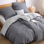 BEDSURE voodipesu 135 x 200 cm puuvillane 4-osaline voodipesu komplektid Antratsiithall p&ouml;&ouml;ratav voodipesu komplekt koos 2 padjap&uuml;&uuml;riga 80 x 80 cm, &Ouml;ko-Tex kahev&auml;rviline pajalapitekk koos t&otilde;mblukuga.