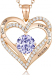 CDE Women's 925 Sterling Silver Rose Gold Forever Love Heart Birthstone Pendant Necklace for Women, Jewellery Birthday Gift for Her, Girlfriend, Christmas, Valentine's Day, Mother's Day