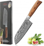 Wakoli EDIB Pro Damask Santoku nuga, 17 cm tera 67 kihilisest Damaskuse terasest VG10 s&uuml;damikuga, ergonoomiline Pakka puidust k&auml;epide, liha, kala ja k&ouml;&ouml;giviljade jaoks, kinkekarbis professionaalidele ja harrastajatele.