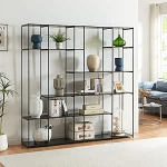 [en.casa] R&aelig;lingen Avatud raamaturiiul lahtiste sektsioonidega 180 x 180 x 33 cm elutoa panipaik metallraamiga seisev riiul mustana