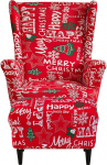 Highdi 2-Piece Wing Chair Cover with Ottoman Protective Cover, Armchair Throws, Wing Chair Protective Covers, Stretch Tiger Chair Cover with Armrest, High Backrest (Red Christmas)