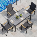 JUMMICO Gartenm&ouml;bel Set Terrassen Set Aluminium Gestell mit Holzoptik PS Tischplatte Komfortabler Hochlehner Einfach Montiert,4 Personen Set