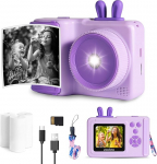 Laste kaamera Instant Camera Children with Printing Paper and SD Card, 1080P Digital Camera Video Camera, laste kingitused t&uuml;drukutele ja poistele 3-12 aastat, kaamera lastele j&otilde;ululoom (lilla)