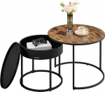 VASAGLE &uuml;mmargune kohvilaud, 2 tk, k&uuml;ljelaud, pesaplaat, kaasaegne, varjatud hoiuruum, kandik, elutuppa, magamistuppa, r&otilde;dule, Vintage pruun/must, LCT044K01