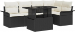 Rantry 6-teiliges Garten Sofa Set mit Kissen Schwarz Poly Rattan, 2-Sitzer Garten Sofa mit Stauraum & Kissen Schwarz Poly Rattan Gartenlounge Model3357020