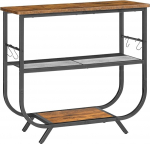 HOOBRO EBF63XG01 Kolmetasandiline kitsas konsoollaud, metallraamiga koridorilaud, 80 x 30 x 74 cm, diivanilaud reguleeritavate jalgade ja S-konksudega, k&otilde;rvallaud sissep&auml;&auml;suks, elutuppa, Vintage pruun