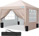 Quictent Pop Up Gazebo veekindel 3m x 3m koos k&uuml;lgseinte s&uuml;ndmuse varjualune koos kandekoti ja liivakottidega, reguleeritav varikatuse telk s&uuml;nnip&auml;evaks, pulmadeks, pidudeks, piknikuteks, beež