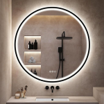 S'bagno Vannitoa peegel koos valgustusega 80 cm, LED vannitoa peegel &uuml;mmargune Bluetoothiga, uduvastane, 3 valgusv&auml;rvi, timmitav, IP44 vannitoa peegel m&auml;lufunktsiooniga, karastatud klaas, must rauast raam