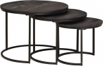 Nesting-Couchtische 3er-Set Schwarz aus massivem Mangoholz und Stahl, runde Beistelltische f&uuml;r Wohnzimmer, flexible und platzsparend