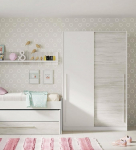 Dmora - Downey garderoobikapp 2 uksega, magamistoa garderoobikapp koos riidekorvi ja 3 riiuliga, 120 x 50 x 200 cm, antiikvalge v&auml;rvusega