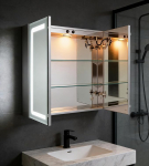 SVNR Double Door LED Vannitoa peegelkapp koos uduvastase kaitsega, vannitoa seinapeegelkapp, mis on valmistatud poleeritud roostevabast terasest, 3 mm vaskvaba kosmeetiline peegel h&otilde;bedases toonis, reguleeritavad riiulid