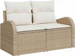 8-teiliges Garten Sofa Set mit Kissen Beige Poly Rattan, 2-Sitzer Garten Sofa mit Stauraum & Kissen Beige Poly Rattan Gartenlounge Model3354620
