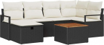 7-teiliges Garten Sofa Set mit Kissen Schwarz Poly Rattan, 2-Sitzer Garten Sofa mit Stauraum & Kissen Schwarz Poly Rattan Gartenlounge Model3360869