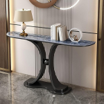Generisch Stilvoller Konsolentisch in Marmoroptik - Schmaler Beistelltisch f&uuml;r Eingangsbereich, Sofa, Wohnzimmer oder Flur mit geschwungenem Design und rundem Fu&szlig; - Eleganter Blauer Akzent (100 cm)