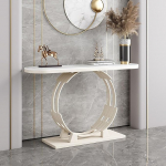 Stiilne valge marmorist konsoollaud Kaarev k&uuml;lglaud tugeva &uuml;mmarguse alusega Ideaalne m&ouml;&ouml;bel sissep&auml;&auml;sualale ja elutuppa 120cm (47.2") Modernne Beis