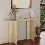 Konsolentisch Schmal f&uuml;r Eingangsbereich, Beistelltisch Schmal aus Naturtravertin, Flurtisch f&uuml;r Flur, Schlafzimmer, Wohnzimmer, Foyer, T-F&ouml;rmige Beine, Einfache Montage(140x30x75 cm/55x12x30 in)