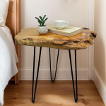 Live Edge kohvilaud, ainulaadne t&otilde;eline puidust kohvilaud, looduslik puidust k&uuml;ljelaud metallist juuksekarva jalgadega, 23 "W x 13,5" x 13,5 "D x 17" H elutuppa, magamistuppa, kontorisse