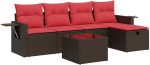 Mudel 3325480 6-osaline aiasohva komplekt koos padjaga Brown Poly Rattan Garden Lounge