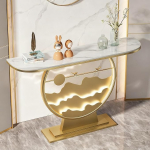 Crescent Moon Kaasaegne konsoollaud kiltkivist lauaplaadiga, Elegantne Vintage diivan aktsent tabel koridorile LED valgustusega, Loov maastiku jalad (Gold A, 160 cm/63 tolli)