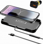 Traadita laadimisjaam auto, polmxs 15 W kiire traadita autolaadija libisemisvastane matt laadimisjaam auto laadimisalus koos 40 W USB-A autolaadijaga iPhone 16/15/14/13/12/11/XR/XS Samsung S24/S23 Note 10+ jaoks