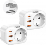 LENCENT 2 x reisiadapter toiteadapter USA adapter Ameerika Saksamaa pistik 2 USB QC3.0 + 1 t&uuml;&uuml;p C PD pordid, t&uuml;&uuml;p B reisipistik toiteadapter USA Ameerika Kanada Mehhiko pistikupesaga
