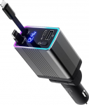 4-in-1 sisset&otilde;mmatav autolaadija, 120 W autolaadija, auto lisaseadmed, 12 V/24 V USB-sigaretis&uuml;&uuml;taja adapter koos iPhone'i ja C-t&uuml;&uuml;pi kaabliga, &uuml;likiire autolaadija, mis &uuml;hildub iPhone'iga/Huaweiga (hall)