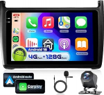 4G 128G VECHTEL 9-tolline Bluetooth autoraadio VW Polo 2011-2016 Carplay Android auto, Android 15, EQ, WiFi GPS, Mirror Link, RDS/FM raadio 2 DIN koos AHD tagurduskaameraga