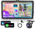 6G + 128G 8-tuumaline Podofo 9-tolline autoraadio Bluetooth VW Golf 5 6 Polo Passat Skoda Touran Tiguan Seat Carplay Android auto, WiFi GPS Navi RDS/FM DSP, Android 15 raadio 2 DIN AHD tagantvaate kaameraga