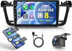 6G+128G 8 Core Android 15 autoraadio Peugeot 508 2011-2018 traadita Carplay Android auto navigatsioon GPS WiFi 9-tolline puuteekraaniga autoraadio koos peeglilinkiga Bluetooth FM/RDS/DSP EQ/USB/SWC tagumine vaade