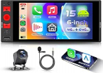 4G + 64G autoraadio 1 DIN Android 15 traadita Carplay Android autoga, 6-tolline HD IPS puuteekraaniga autoraadio toetus Bluetooth FM RDS raadio GPS Wi-Fi Mirror Link USB/Type-C kaamera